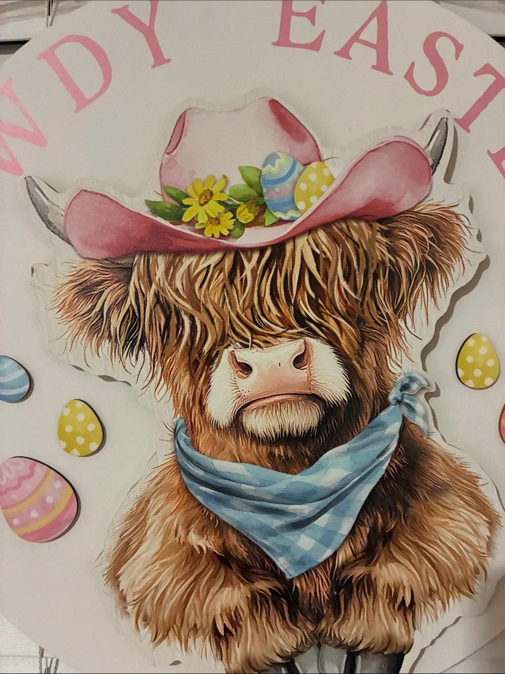 Hobby Lobby Pastel Pink & Blue 'Howdy Easter' Cow Wall Sign